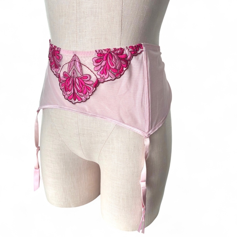 Cacique Pink Mesh Garter Belt NWT Plus Size 22/24 Floral Embroidered Lingerie - Picture 3 of 8